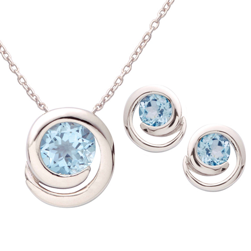 Jilco Silver Swirl Blue Topaz Earring & Necklace Set - CentraCare