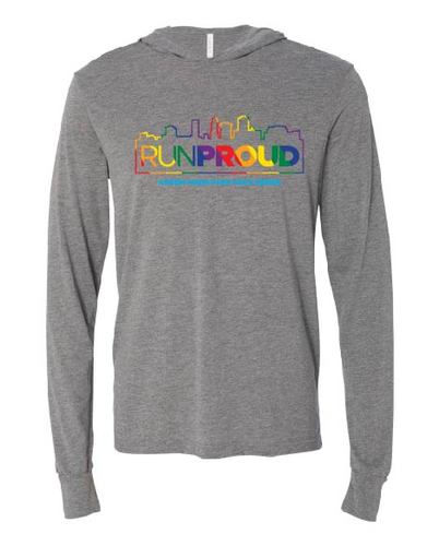 Bella+Canvas Unisex Jersey Long Sleeve Hoodie - Grey Triblend - Run Proud Logo